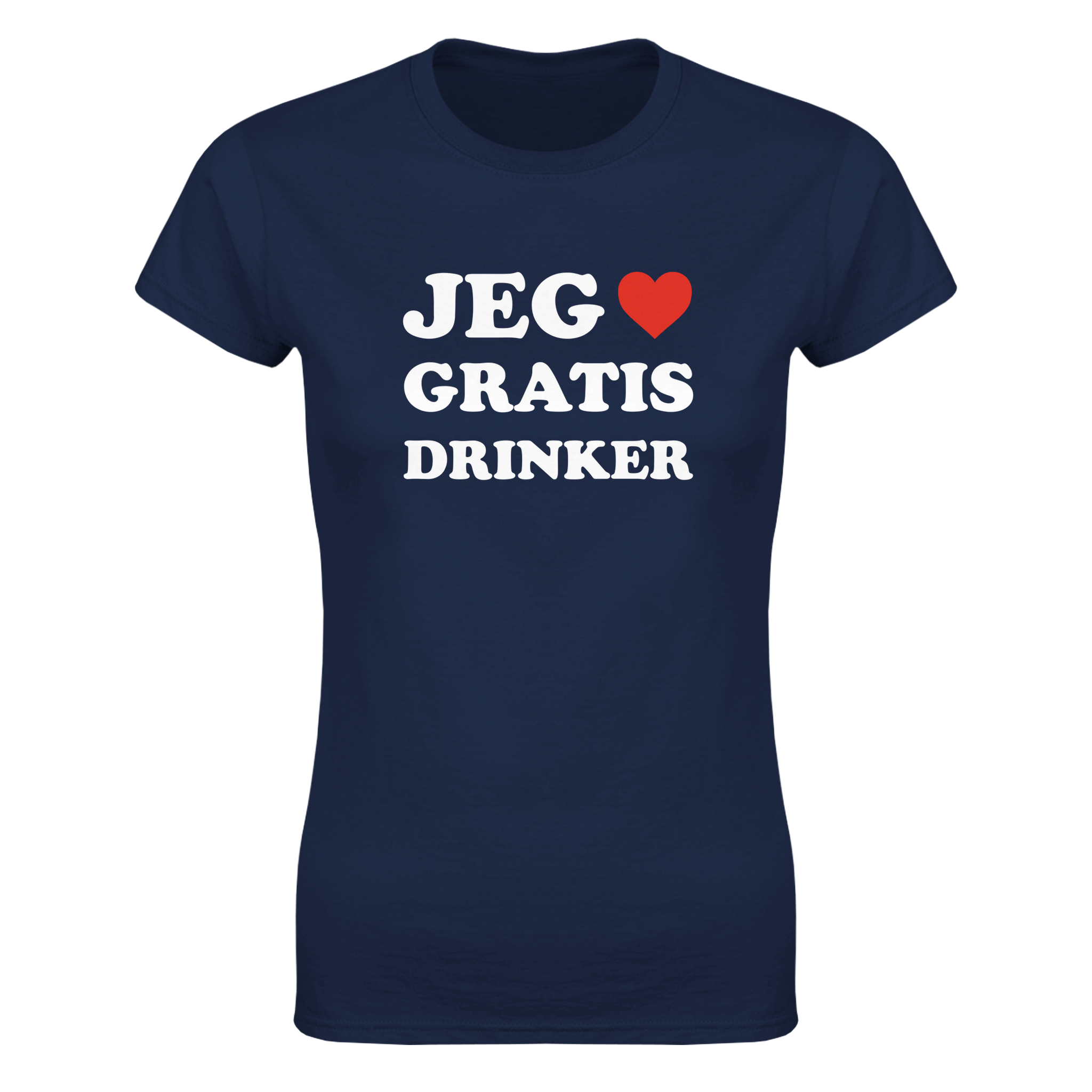 Jeg hjerte gratis drinker – morsom dame-t-skjorte fra Køddeklær