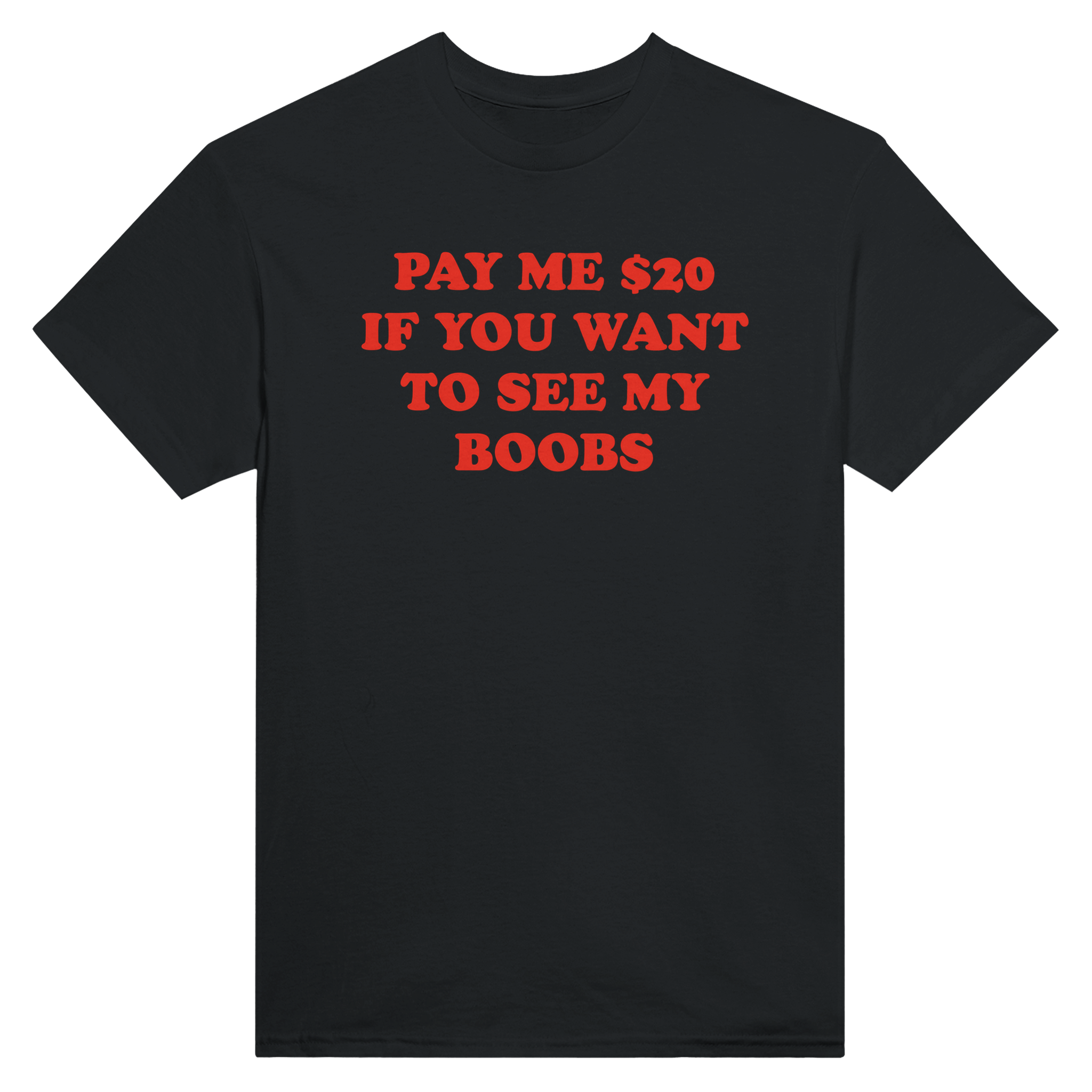 Pay me $20 if you want to see my boobs – morsom t-skjorte fra Køddeklær