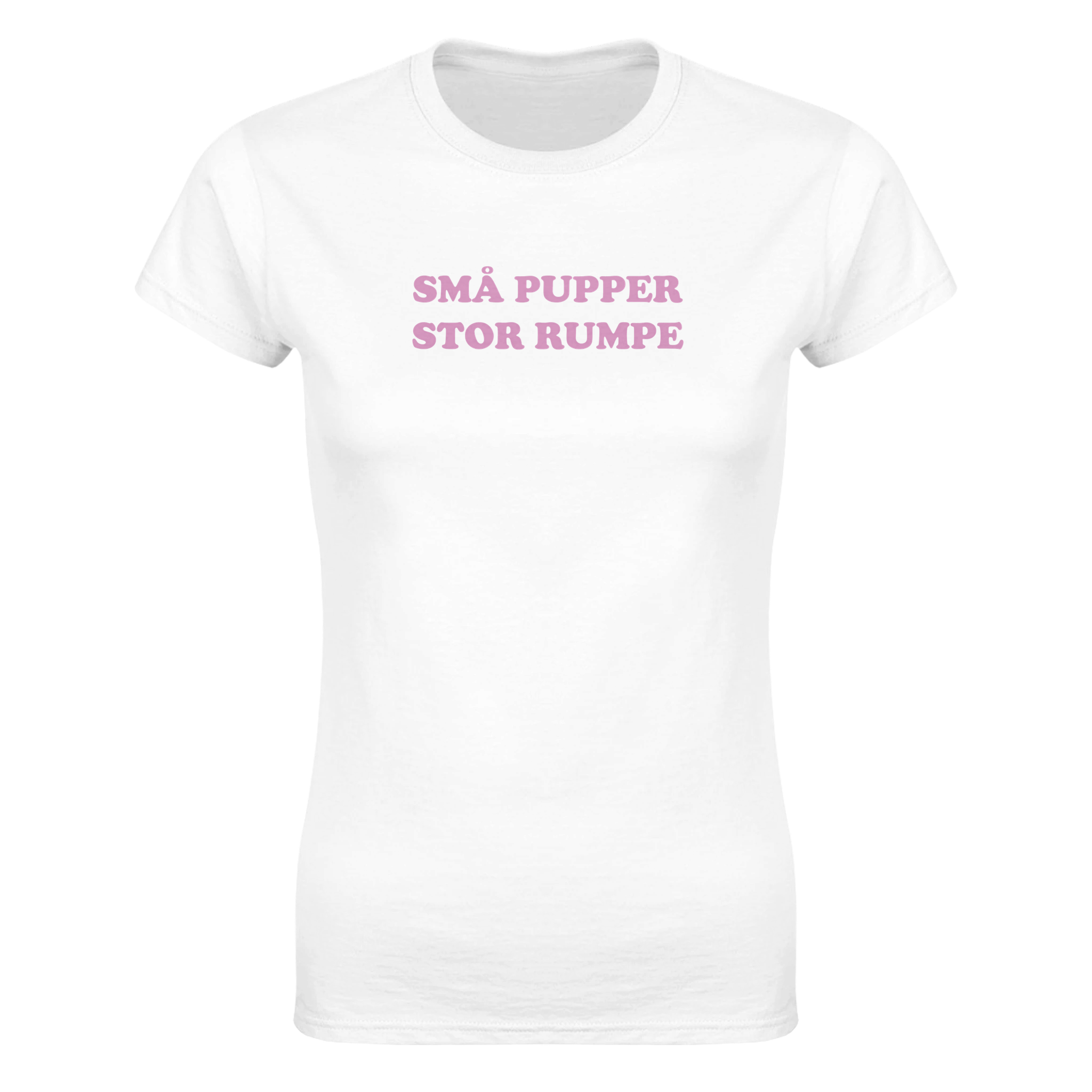 Små pupper stor rumpe – morsom dame-t-skjorte fra Køddeklær