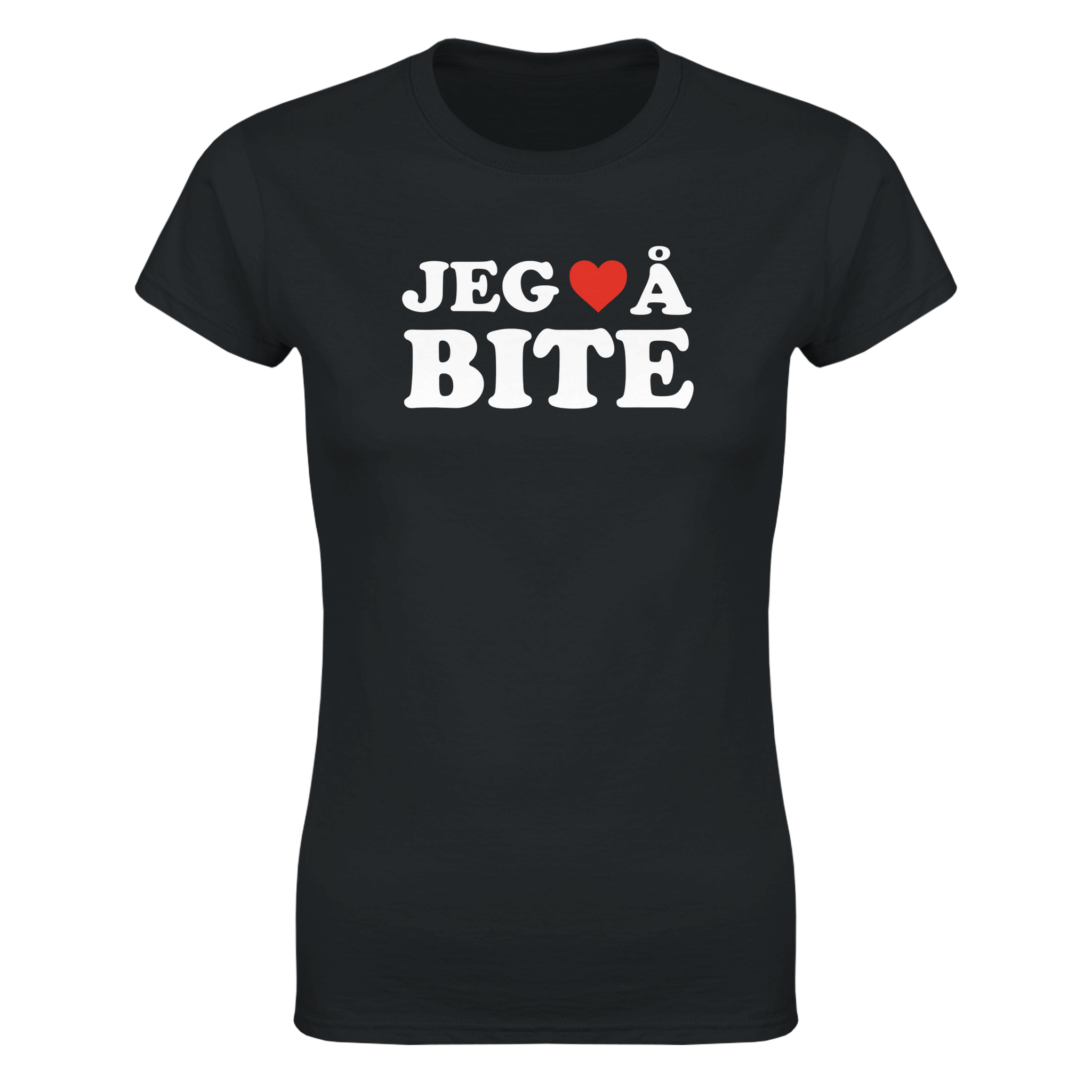 Jeg hjerte å bite – morsom dame-t-skjorte fra Køddeklær