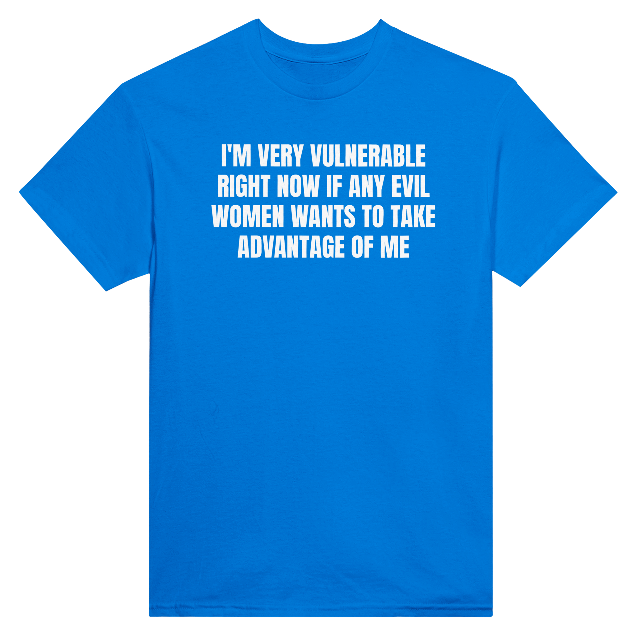 I'm very vulnerable right now if any evil women wants to take advantage of me – morsom t-skjorte fra Køddeklær