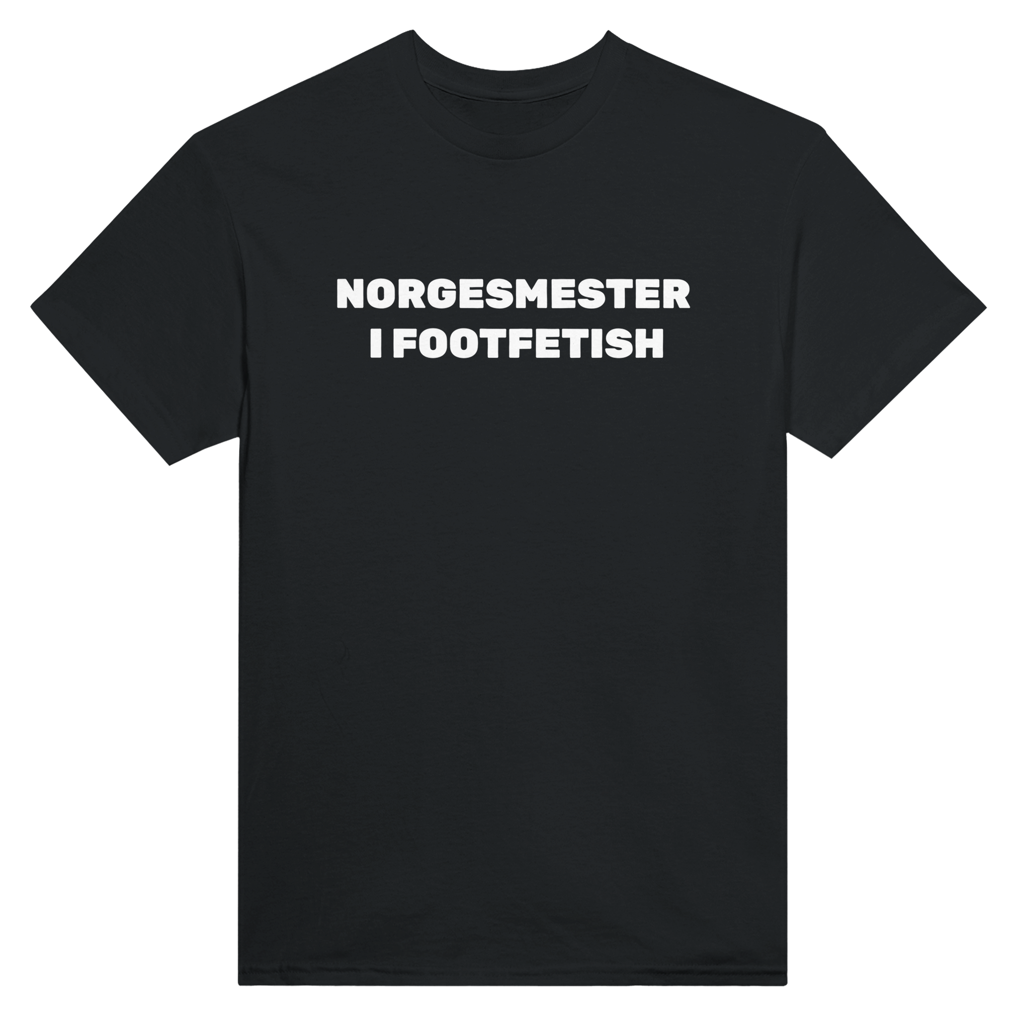 Norgesmester i footfetish – morsom t-skjorte fra Køddeklær