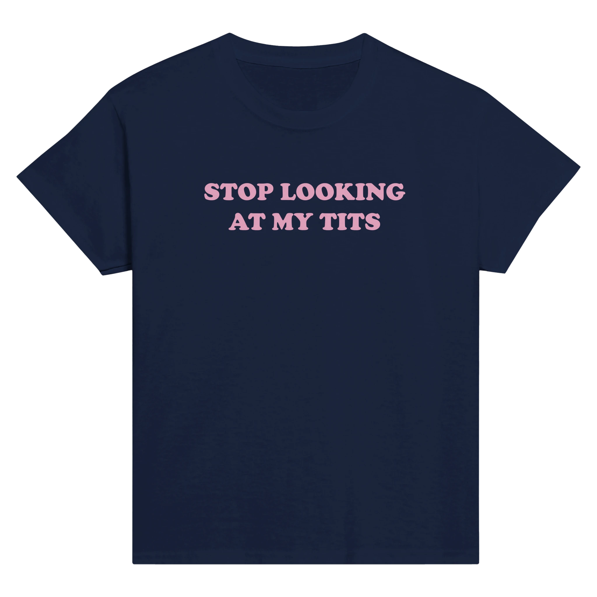 Stop looking at my tits – morsom baby tee fra Køddeklær