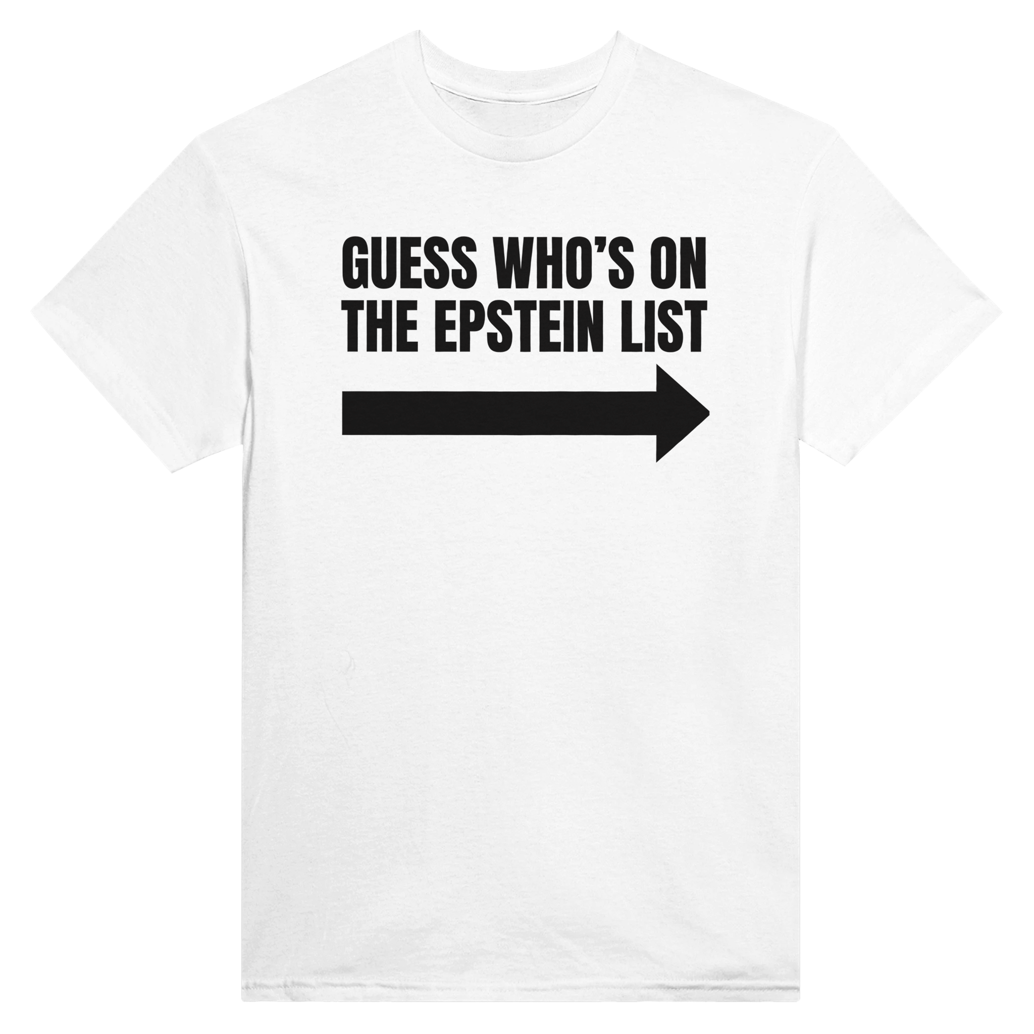Guess who's on the epstein list arrow – morsom t-skjorte fra Køddeklær