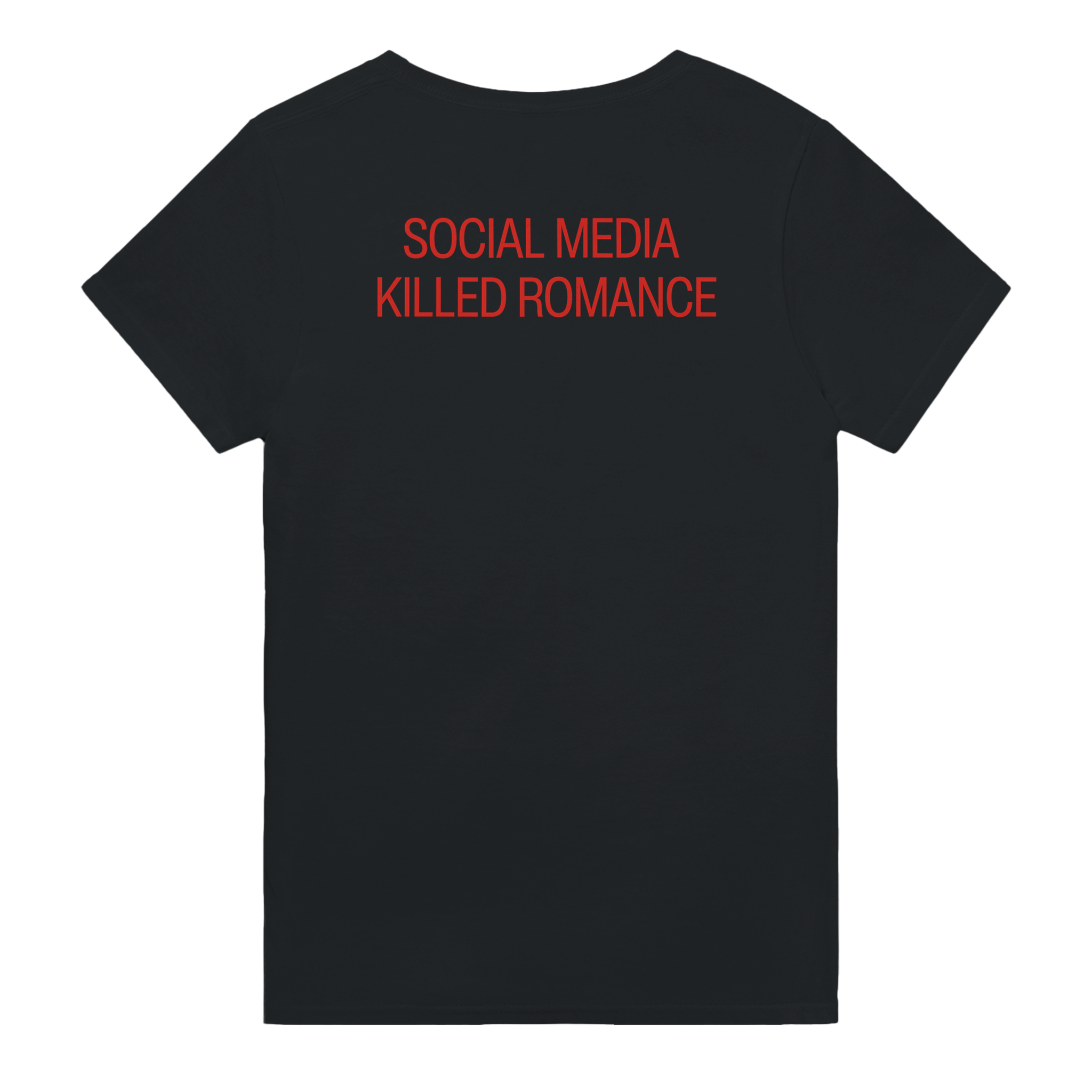 Social media killed romance – morsom t-skjorte med backprint fra Køddeklær