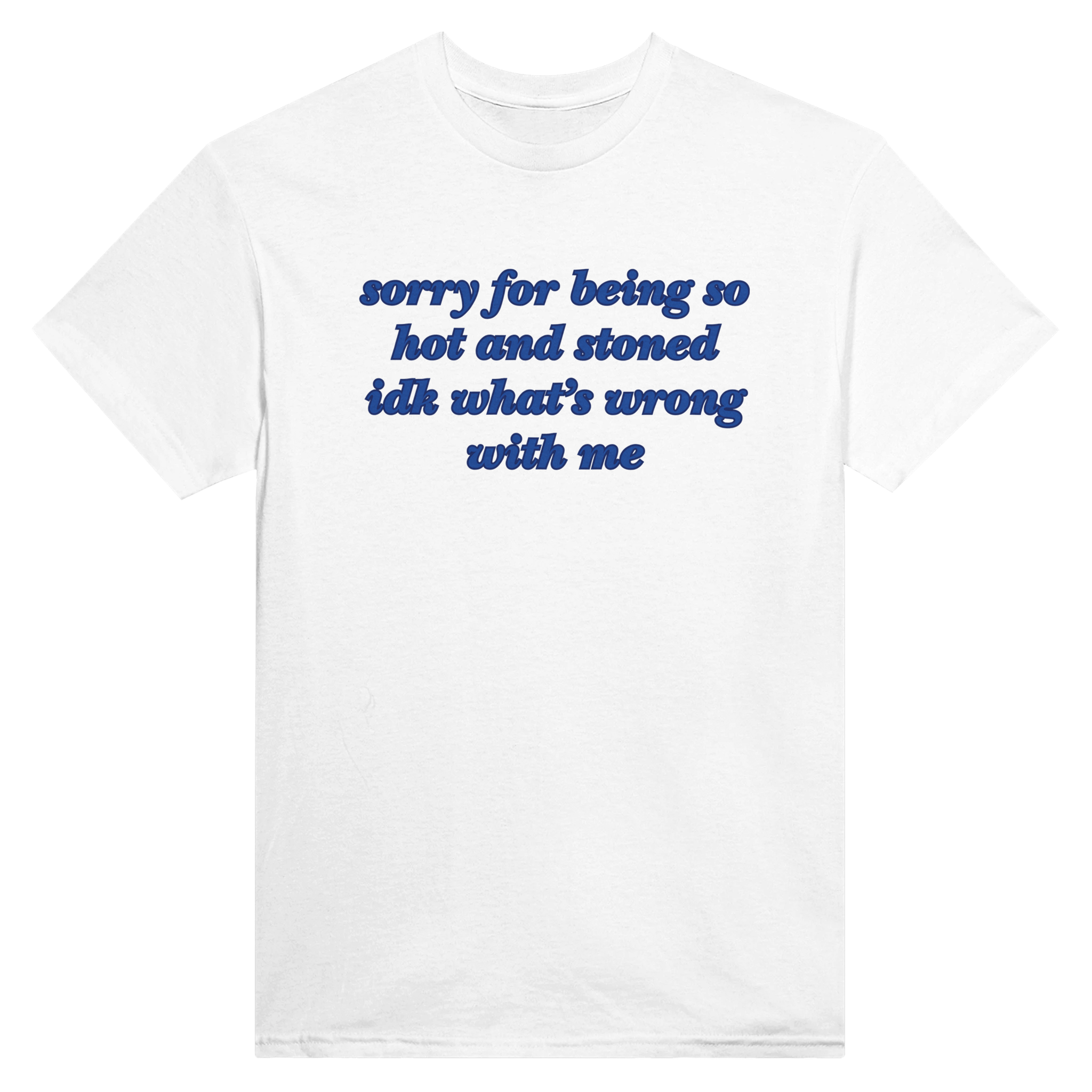 Sorry for being so hot and stoned idk what's wrong with me – morsom t-skjorte fra Køddeklær