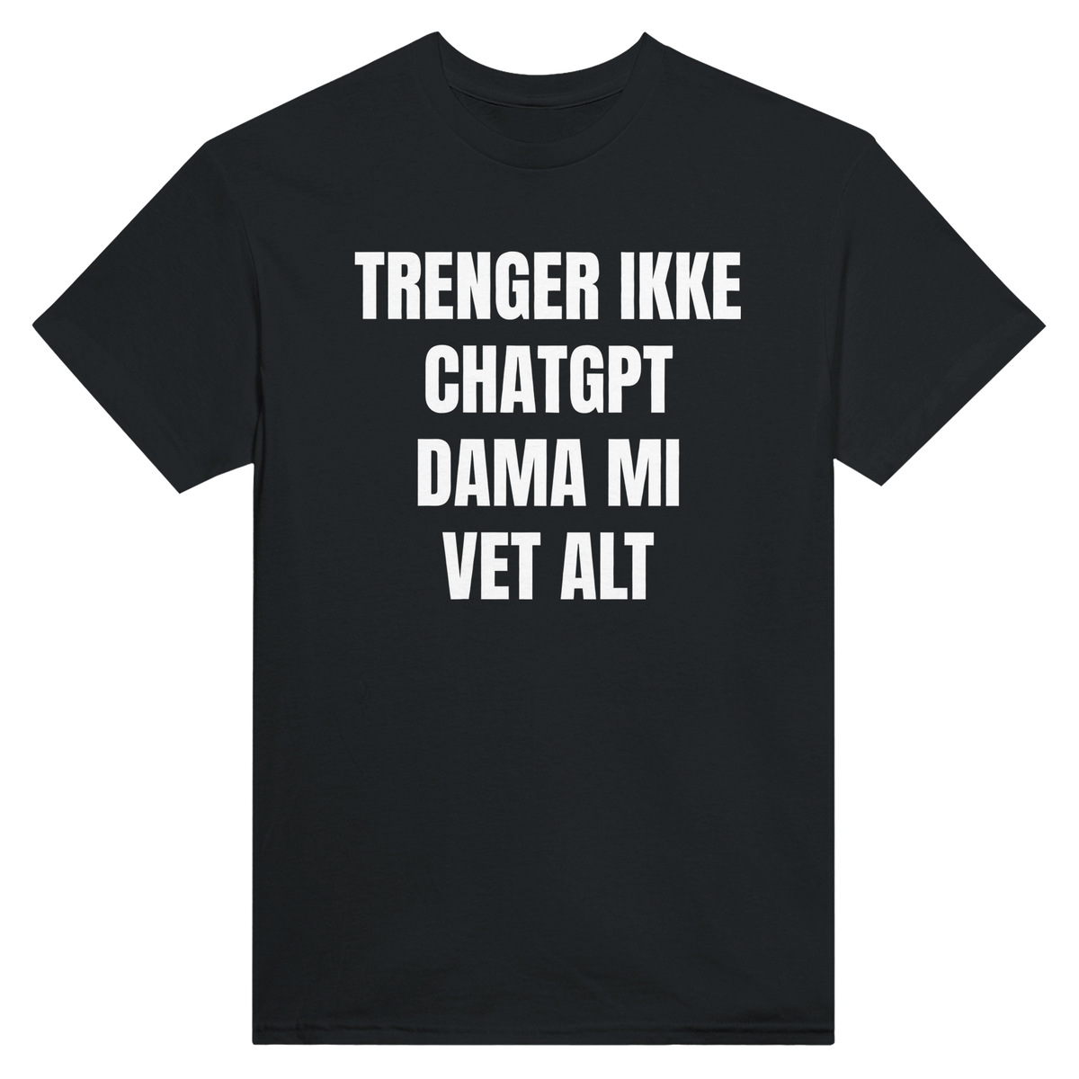 Trenger ikke ChatGPT, dama mi vet alt – morsom t-skjorte med norsk humor fra Køddeklær