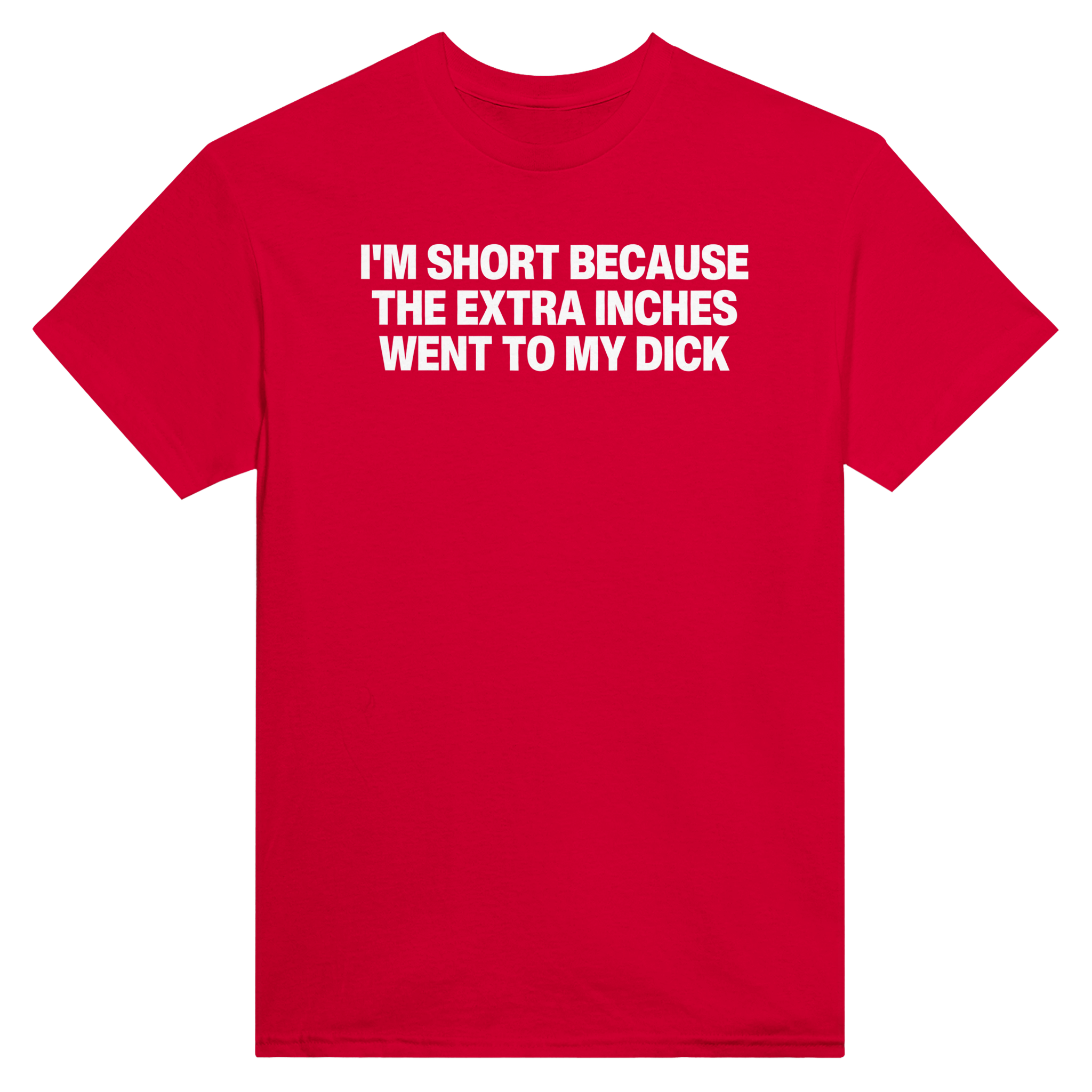 I'm short because the extra inches went to my dick – morsom t-skjorte fra Køddeklær